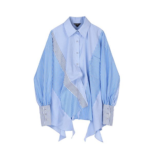 

shirt Korean fashion strip shrits dressed plus size blouses in women's fashions, White