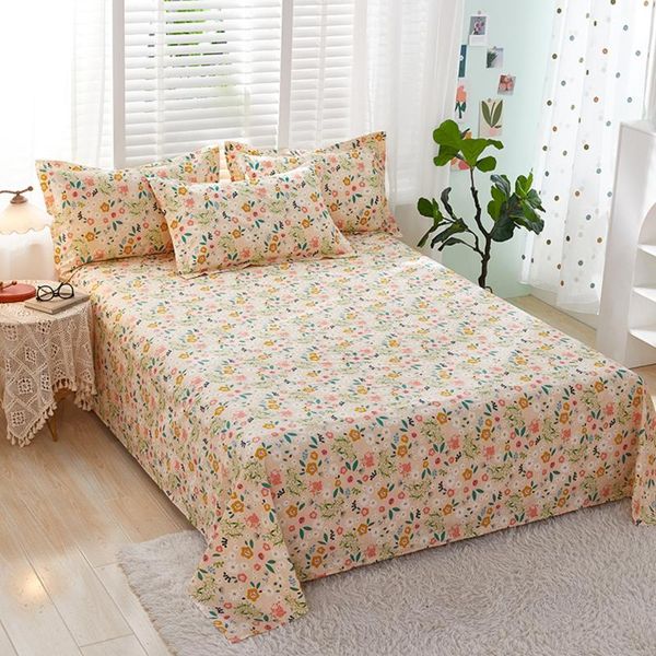 

sheets & sets 1pcs 100% cotton bed sheet leaves flowers printed double king pure single size kids linen (no case)