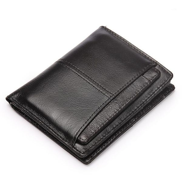 

business card holder for men genuine leather wallet purse short money bag mobile black wallets1, Red;black