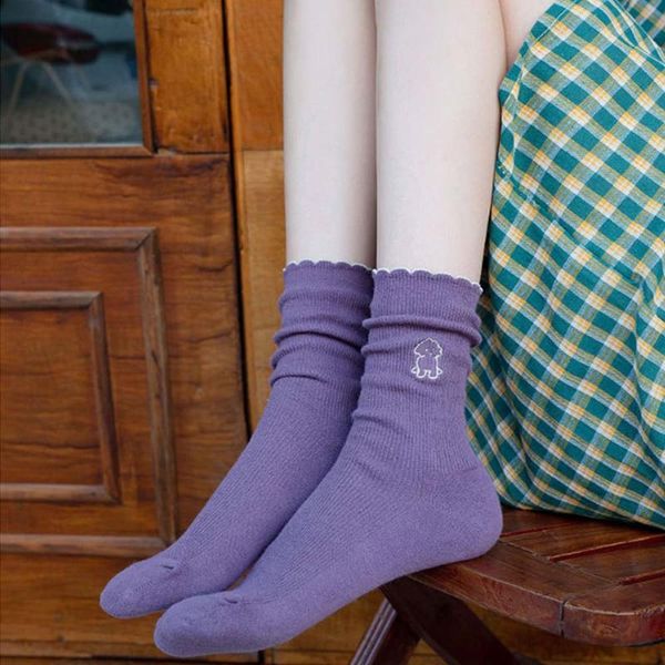 

socks & hosiery girls college style women lace japanese women's mid-tube pile cotton, Black;white