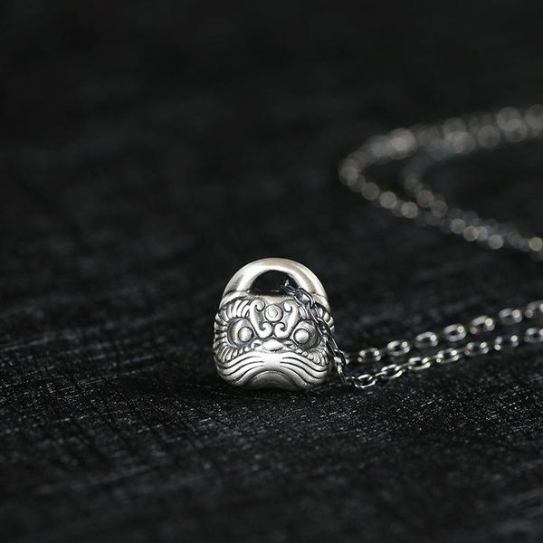 

chains s925 sterling silver necklace dynasty splendid lion carved handmade hollow pendant retro chinese style jewelry