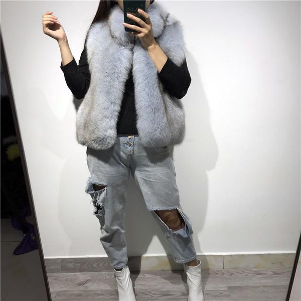 

women's fur & faux ladies gilet vest natural real, Black