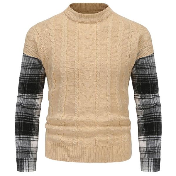 

men's sweaters men mandarin collar sweater autumn and winter slim-fit version shoulder sleeve plaid patchwork jumper blouse 202, White;black