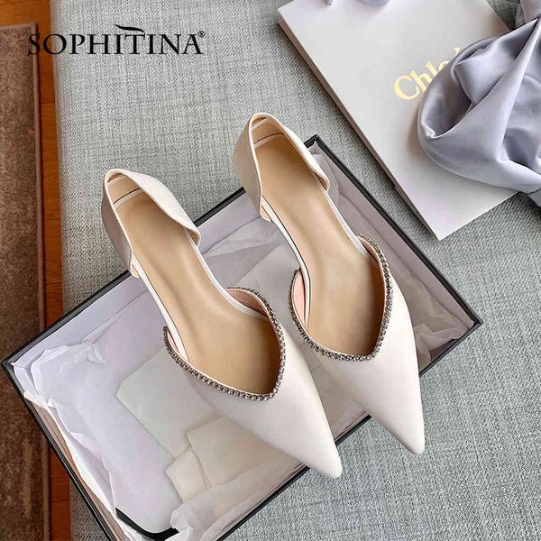 

sophitina mature style genuine leather pumps shoes women low heels chain comfortable dressing summer pointed toe shoes fo195 210513, Black