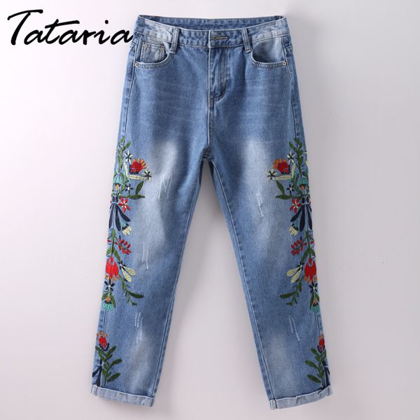 TATARIA Jeans ricamati floreali Womam Causale Vita alta Mujer Pantaloni al polpaccio Estate Donna Denim Donna 210514