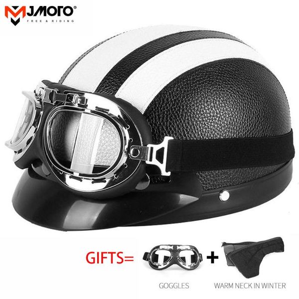 

motorcycle helmets helmet vintage street moto with goggles+warm neck in winter open face biker motorbike half