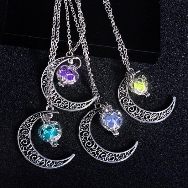 

moon glowing necklace, gem charm jewelry,silver plated,halloween gifts chains
