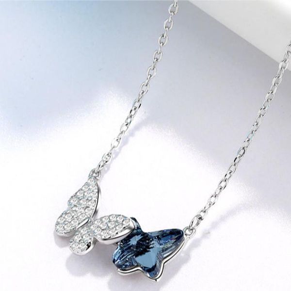

pendant necklaces cz pave butterfly crystals rhinestone necklace for woman charms brass ornaments collar choker accessory, Silver