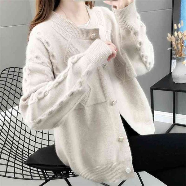 

women cardigans sweaters loose autumn winter wool thick warm v-neck sweater casual long sleeve pull female outwear coat 210422, White;black