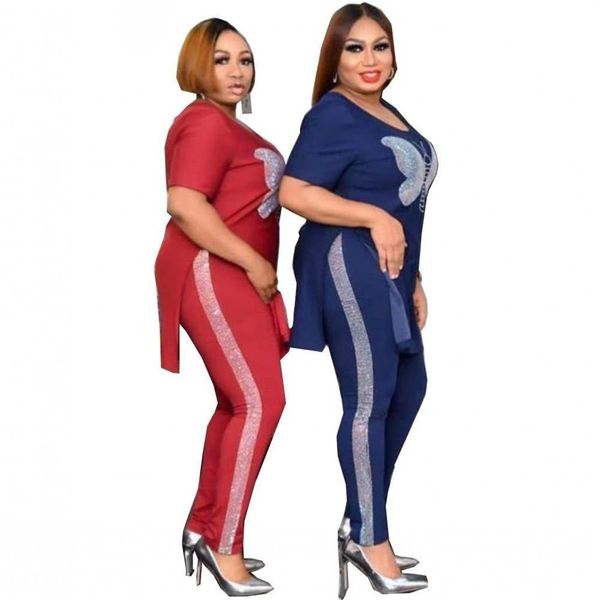 

velvet 2 two piece womens tracksuits set africa clothes african dashiki fashion suit trousers super elastic party plus size, Gray