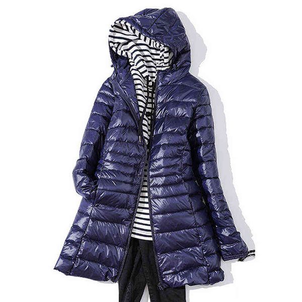 

7xl plus size long down jacket women winter ultra light down jacket women with hooded down coat female big size coats 211130, Black