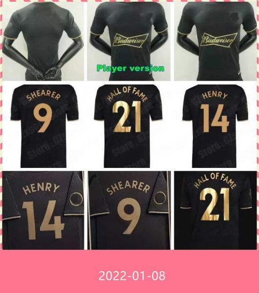 

player version 2021 2022 epl hall of fame special soccer jerseys #9 shearer #14 henry maillots de foot black football shirt, Black;yellow