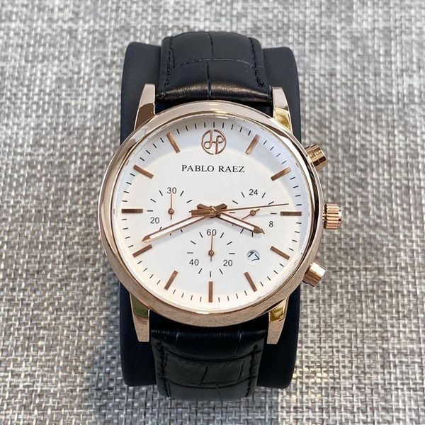 

wristwatches pablo raez casual sport watch men military leather man clock fashion chronograph date wrist, Slivery;brown