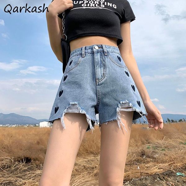 

women's shorts denim women sweet students street casual embroidery high waist tassel holes loose solid color design chic female, White;black