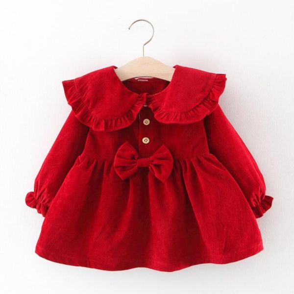 

girl's dresses christmas party costume girl baby princess dress infant one-piece autumn winter corduroy clothes born wear, Red;yellow