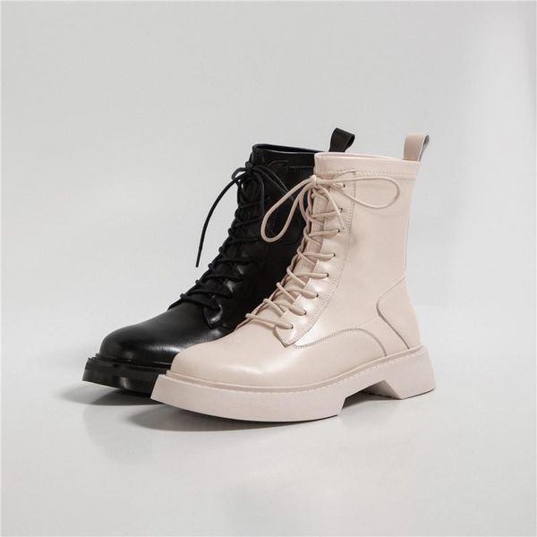 

boots genuine leather women round toe slip-on ankle for platform fashion shoes woman handmade size 34-40 cross-tied, Black