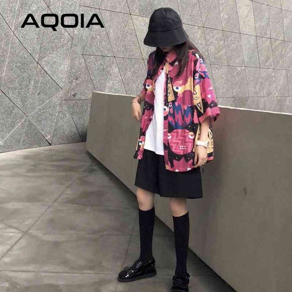 

summer harajuku funny cartoons printing women's blouse shirt short sleeve pink ladies shirts oversize female clothing 210521, White