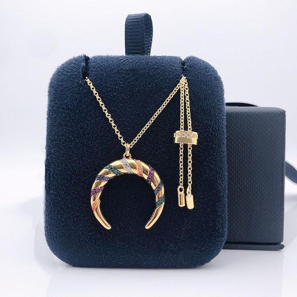 

pendant necklaces 51-80cm high-quality female fashion retro colorful crescent necklace with stylish curved, Silver