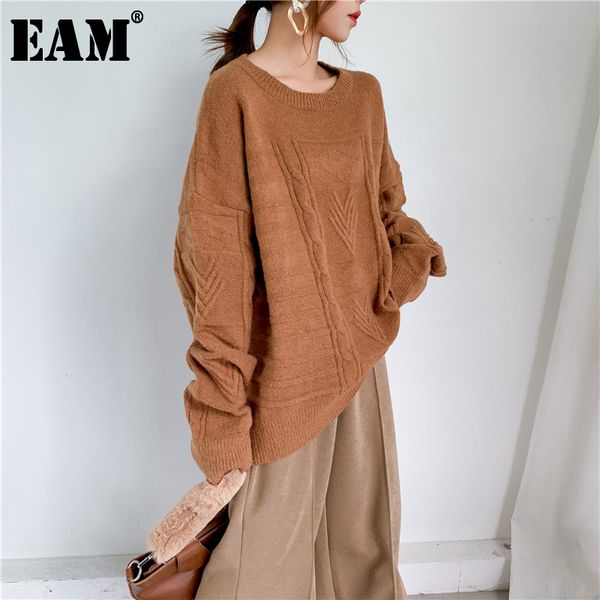 

[eam] knitting sweater loose fit round neck long sleeve women pullovers fashion autumn winter 1y174 210512, White