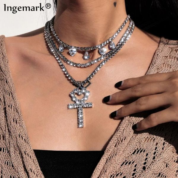 

punk fashion female cross pendants drop gold color crystal jesus pendant necklace jewelry for men/women wholesale necklaces, Silver
