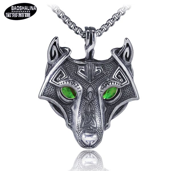 

pop star hip hop antique titanium steel necklace trendy men's stainless wolf head pendant 2021, Silver