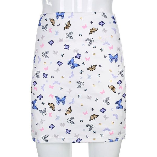 

irregular split skirt women's summer butterfly print bag hips a-ling skirts, Black