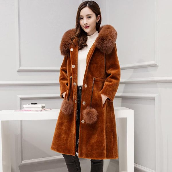 Женская меховая искусственная реальная пальто с капюшоном и длинным рукавом зимняя куртка женская верхняя одежда Китай мода шерстяные пальто