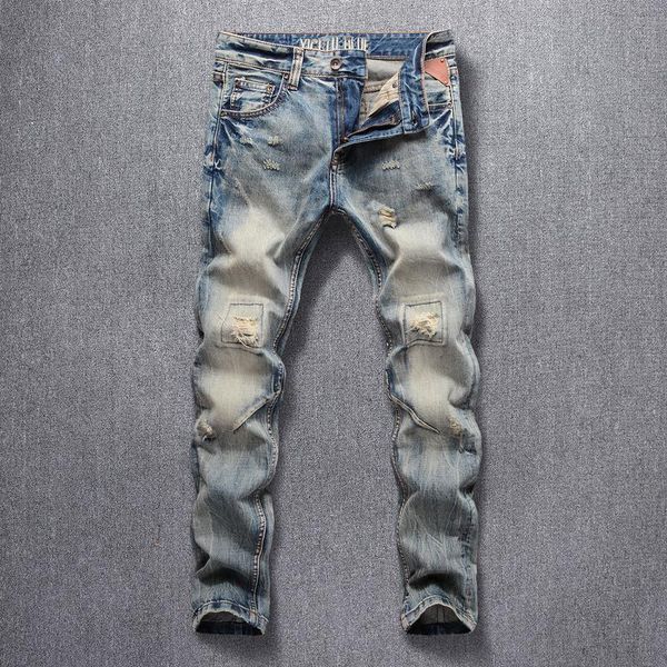 

men's pants high street fashion jeans with holes, Black