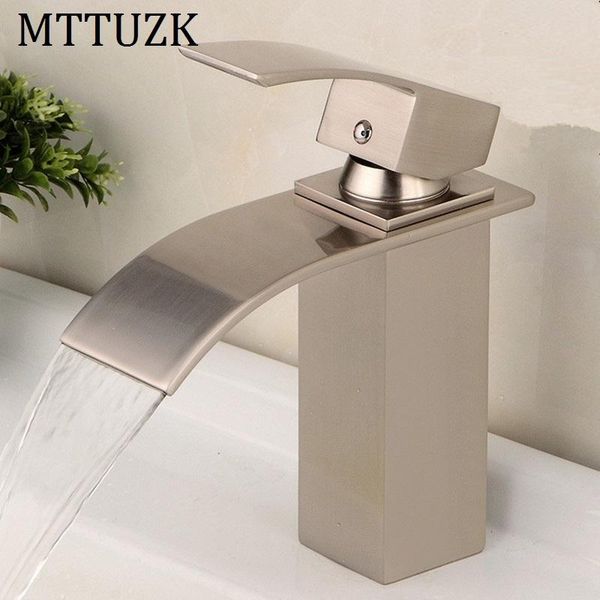 

bathroom sink faucets vidric brass brushed nickel/golden waterfall faucet single handle square bath washbasin cold and mixer taps