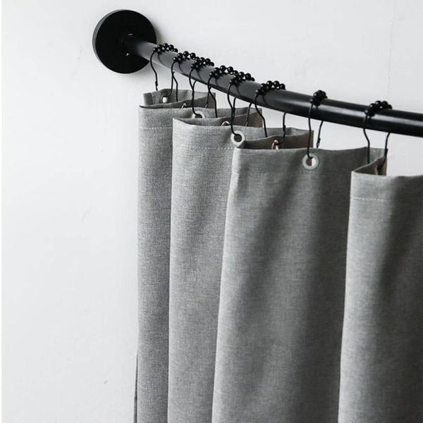 

shower curtains extendable corner curtain rod pole black stainless steel rail bar bath door hardware heavy loaded 12 metal hooks