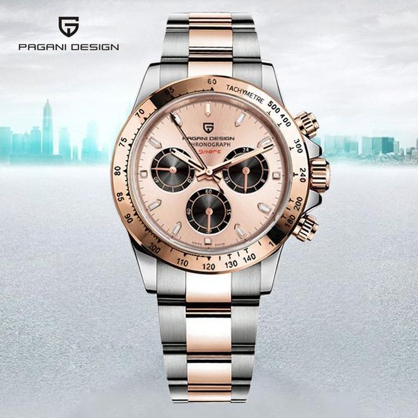 

wristwatches pagani design men's quartz watch stainless steel waterproof chronograph fashion sports relogio mascu, Slivery;brown