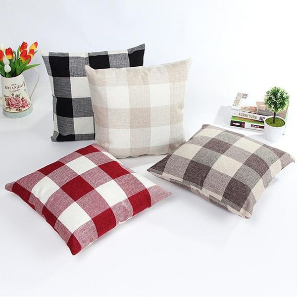 

plaid pillowcase check pattern pillow cover tartan design linen cotton bedding home textiles 9 styles optional 45*45cm