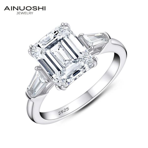 

cluster rings ainuoshi emerald cut engagement ring for women 3-stone wedding 925 sterling silver promise, Golden;silver