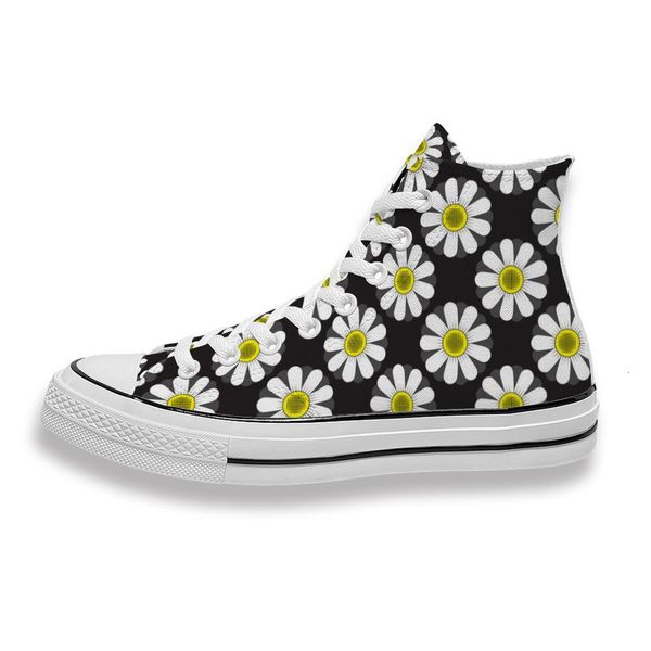 

custom printed black white sunflower sneakers high mens womens running sho skateboard diy trainers canvas casual shoe