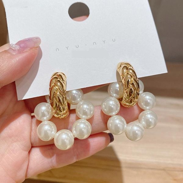 

trendy chic pearl hoop earrings for women girls birthday anniversary circle earring fashion jewelry cel536 & huggie, Golden;silver