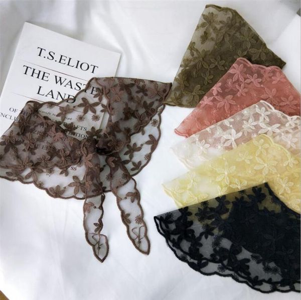 

scarves 2021 summer women's black pink green white triangle lace flowers scarf handkerchief bag women hair head bandana, Blue;gray