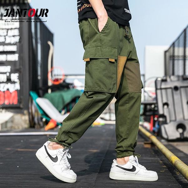 

pockets cargo pants men army green patchwork casual jogger fashion trousers harajuku streetwear four seasons men's, Black