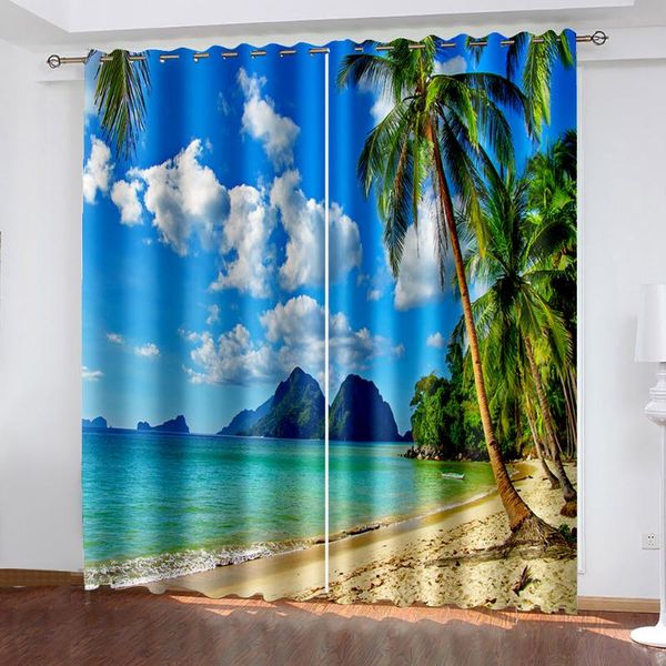

curtain & drapes seasonal scenery beach 3d pattern printing living room sunshade custom suit bedroom with hook accessories