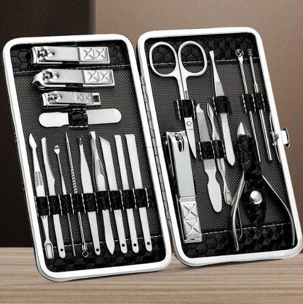 

nail art kits 16set/lot multi 21/18 stainless steel clippers pedicure tools diamond grain pu bag hand foot and face manicure set ha2180