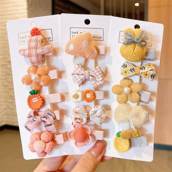 

hair accessories 5pcs/set cute cartoon crown bow baby clips kid girl children animal flower hairpin headdress toddler gift, Slivery;white