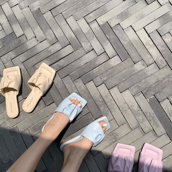 

female shoes slippers soft square toe low slides 2021 comfort flat rubber summer pu synthetic basic rome hoof heels fabric, Black