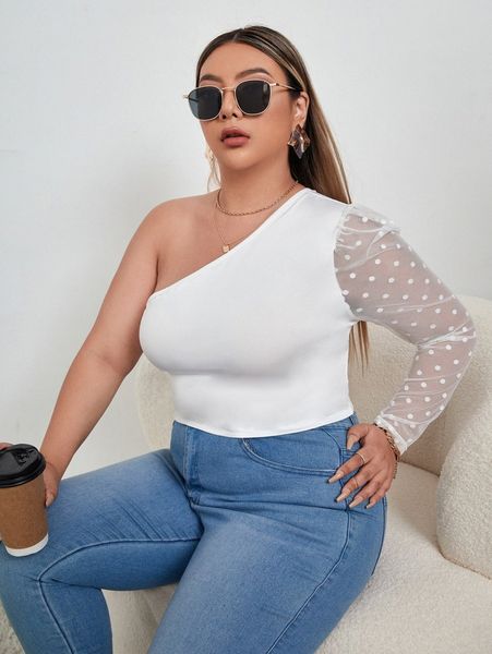 

plus one shoulder contrast dobby mesh j0wj#, Black