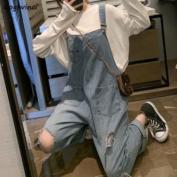 

women's jumpsuits & rompers women summer selling ripped hole female teenager ulzzang baggy suspender leisure fashion chic street style, Black;white