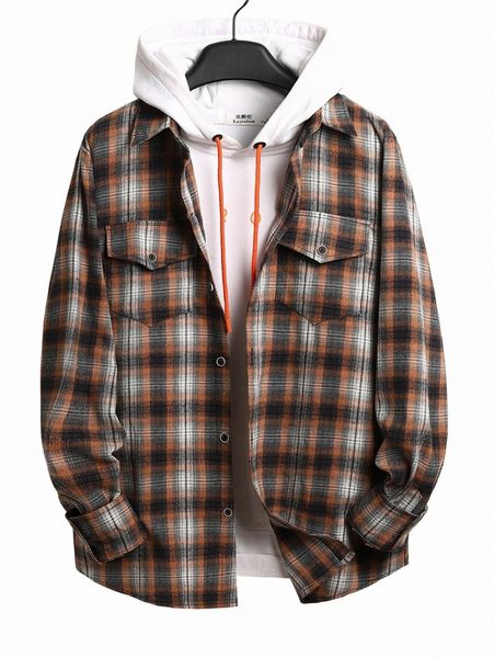 

men tartan flap pocket shirt without hoodie o6md#, White;black