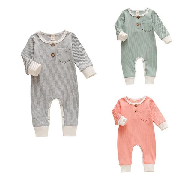 

jumpsuits lioraitiin 0-12m infant baby boy girl romper long sleeve solid button crotch jumpsuit with patchwork pockets in front, Blue