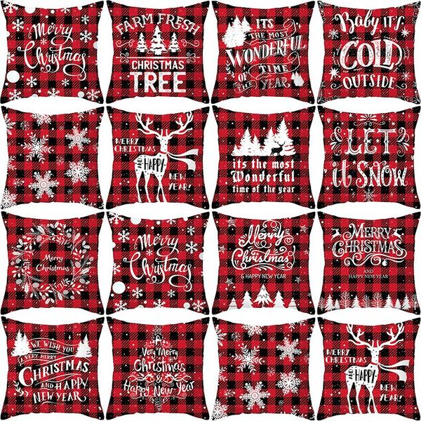 

cushion/decorative pillow 1pc 45*45cm merry christmas cushion cover snowflake tree red check peach skin pillowcase xmas home throw case