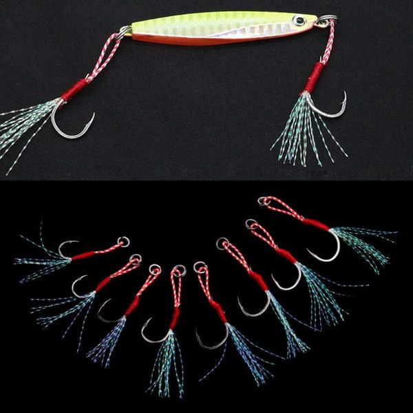 

fishing feathered treble hooks lure roped fishhook tackle accessories