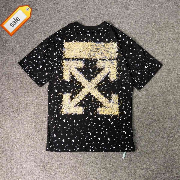 

white chao brand co off branded style gilded arrstyle graffiti print short sleeve men's and women's loose round neck splash ink t-, White;black