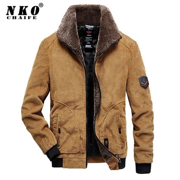 

men winter warm thick jackets fashion fur collar corduroy coat autumn brand outwear military casual 211214, Black;brown