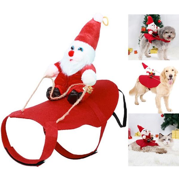 

cat costumes dog santa costume vest red pet christmas riding dress warm apparel party dressing up cosplay clothing funny
